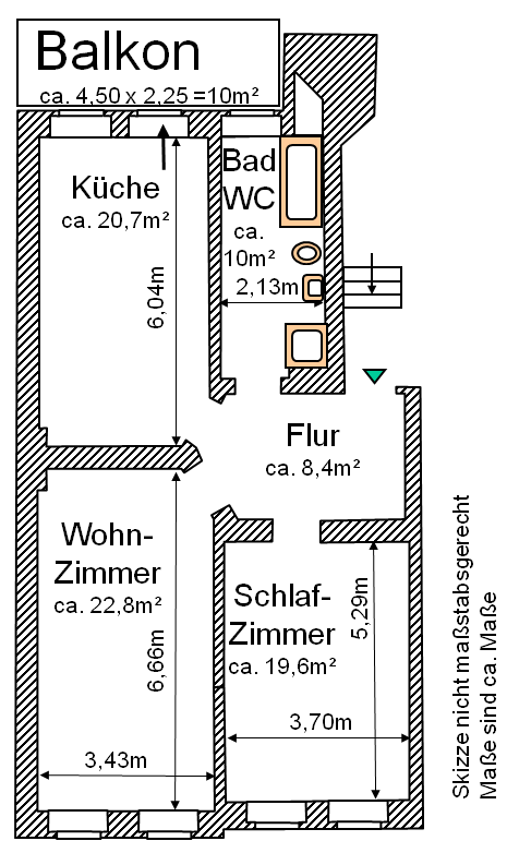 Grundriss II.OG links 82m² Görlitz Krölstraße 38